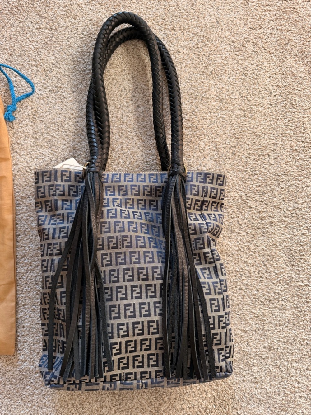 Fendi Monogram FF Canvas Tote in Black and Gray from Vintage Boho Bags